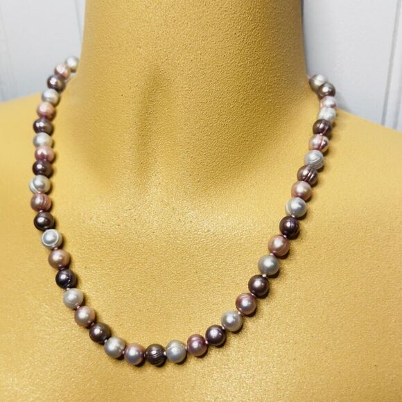 WW 925 Baroque Potato Freshwater Pearl Necklace White Pink Shades Sterling 4577 - Picture 10 of 15